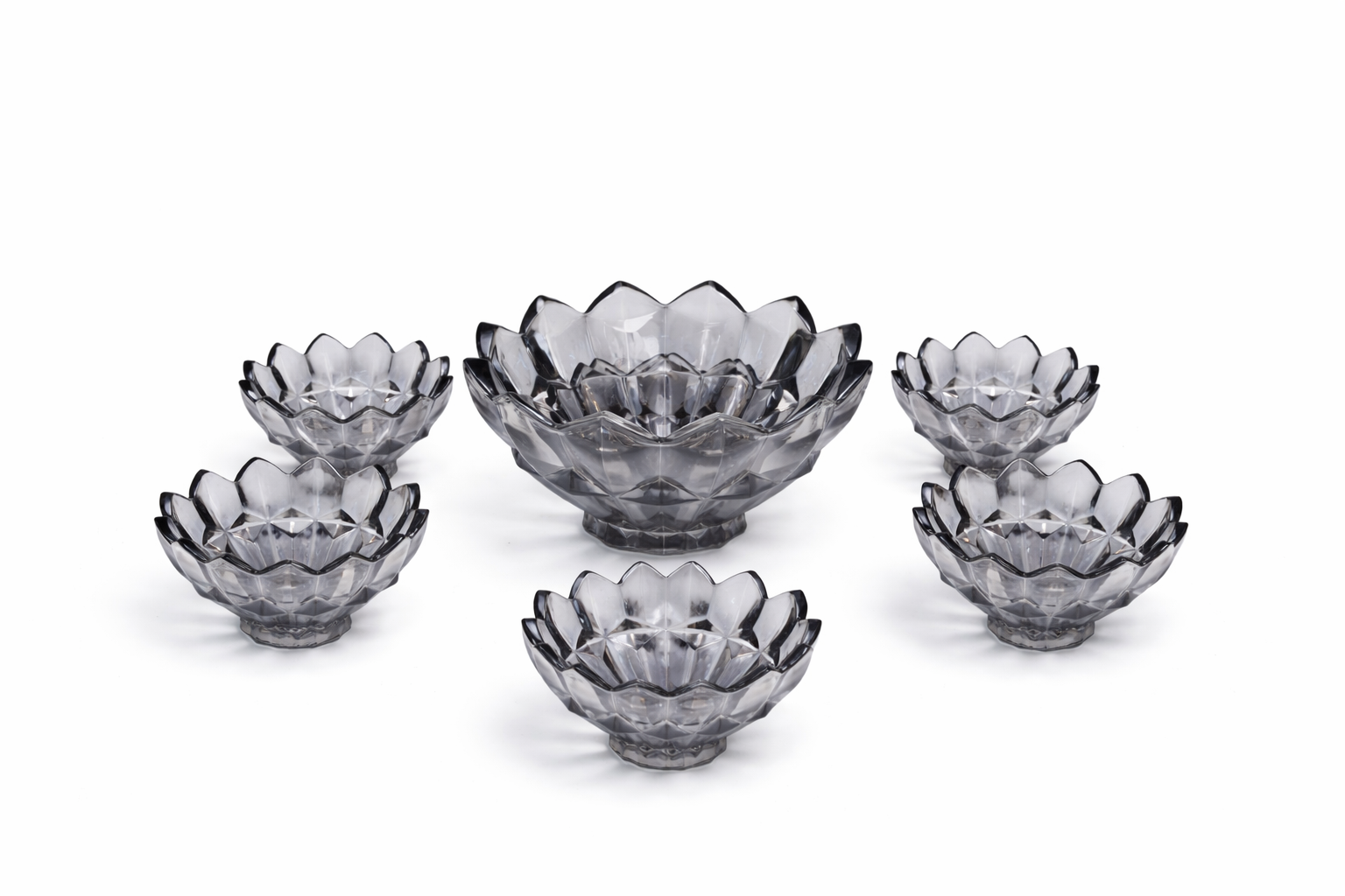 DELISOGA Textured Glass Fruit Bowl Set 7pcs (GREY)