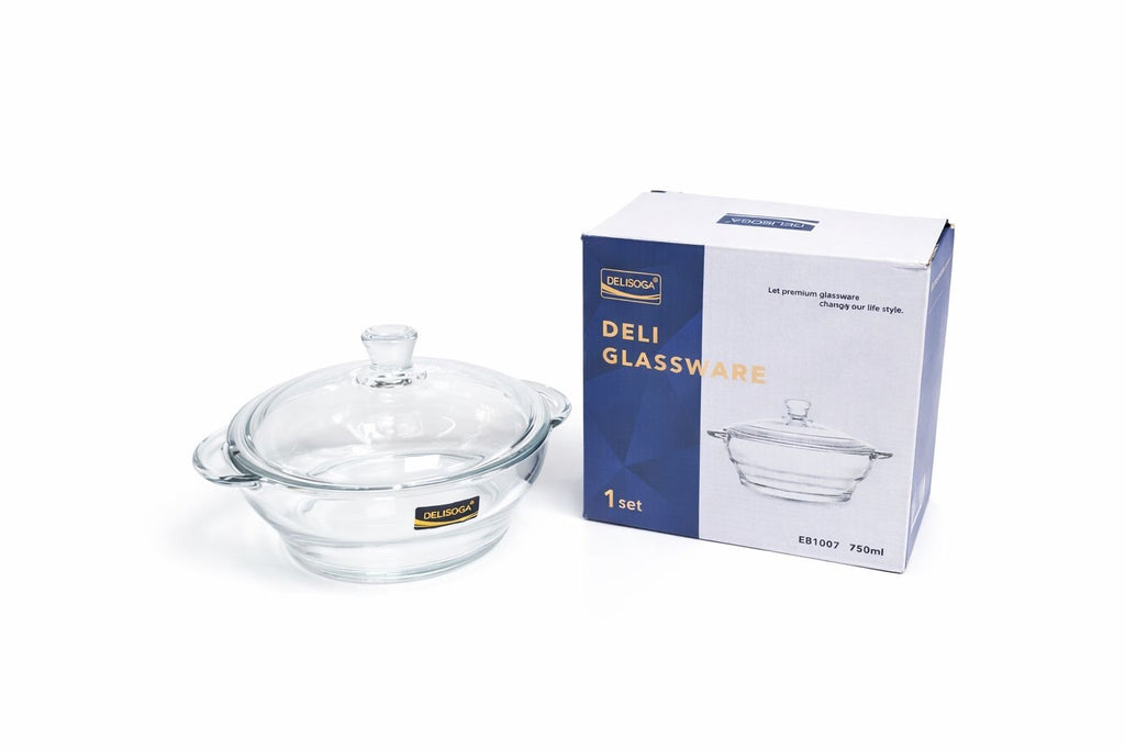 Delisoga Casserole/Donga Glass Lid Transparent 750ML Capacity