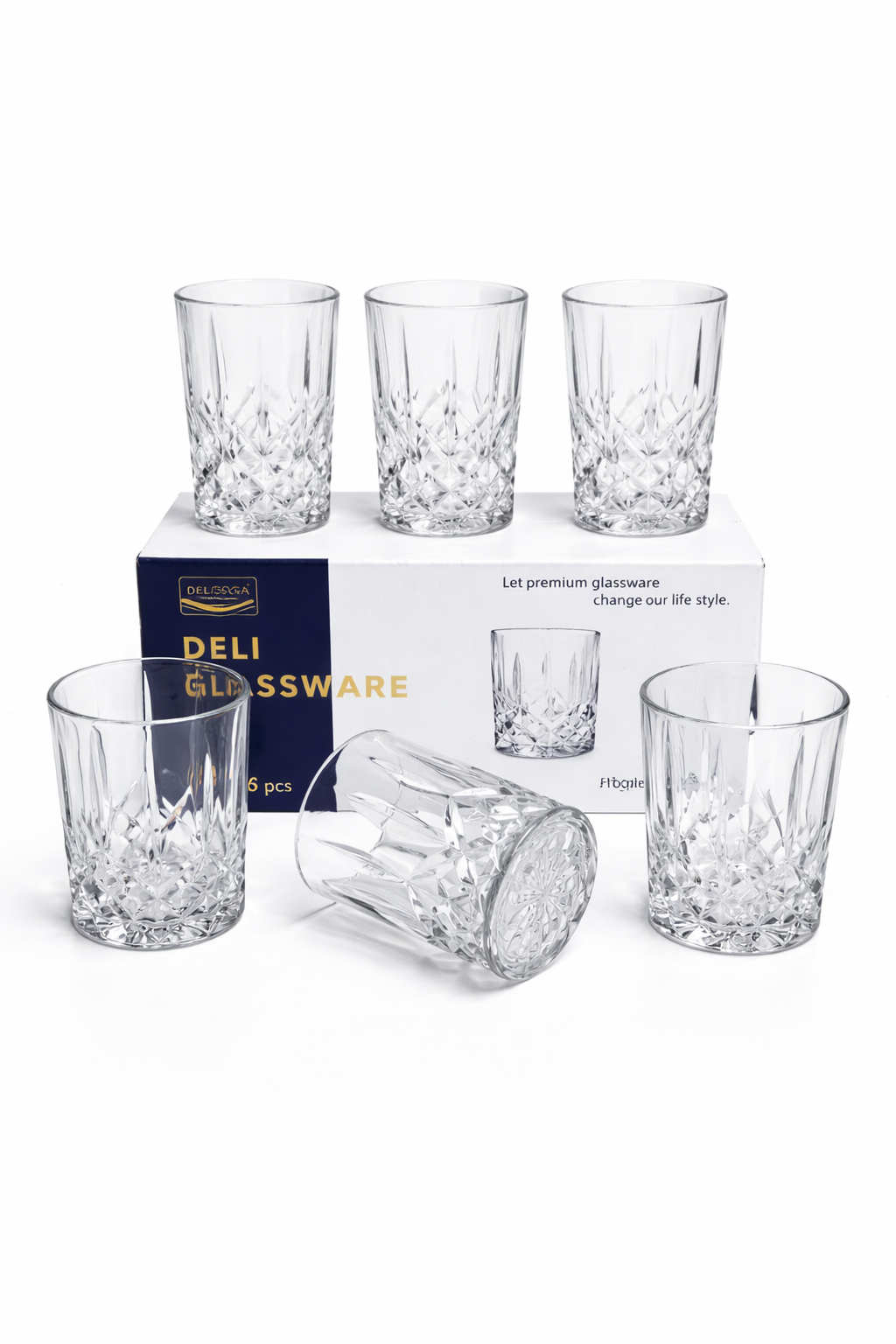 Delisoga Glass Tumbler Cup Set 6pcs
