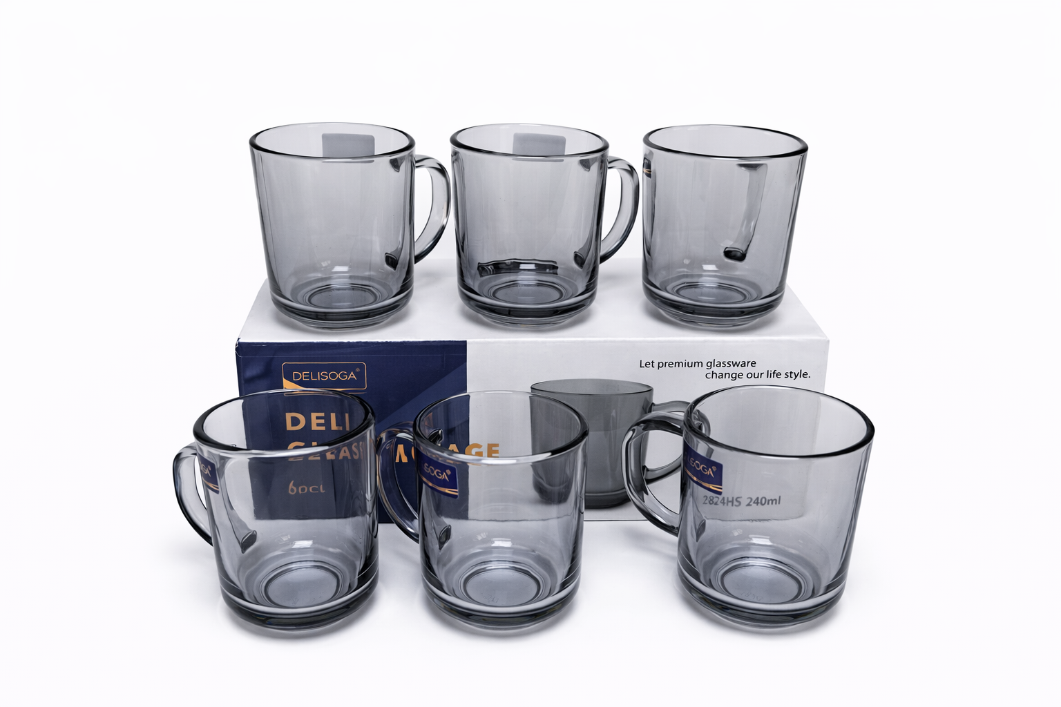 Delisoga Glass Tea Cup Set 6pcs (GREY)