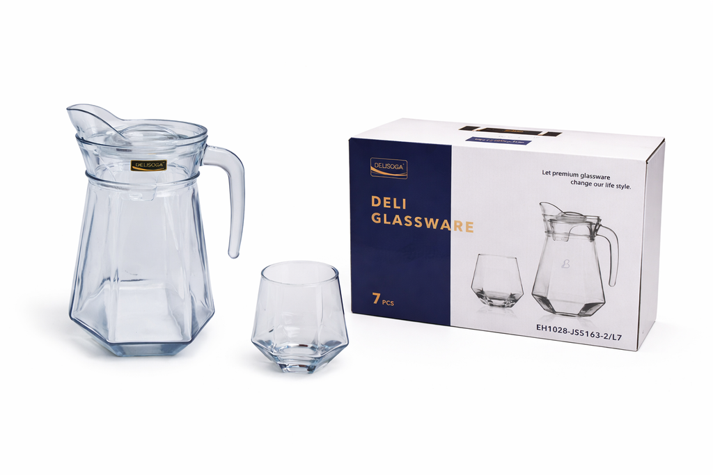 Deli Glassware - Water Jug Set with 6 Glasses 1 Jug (BLUE)