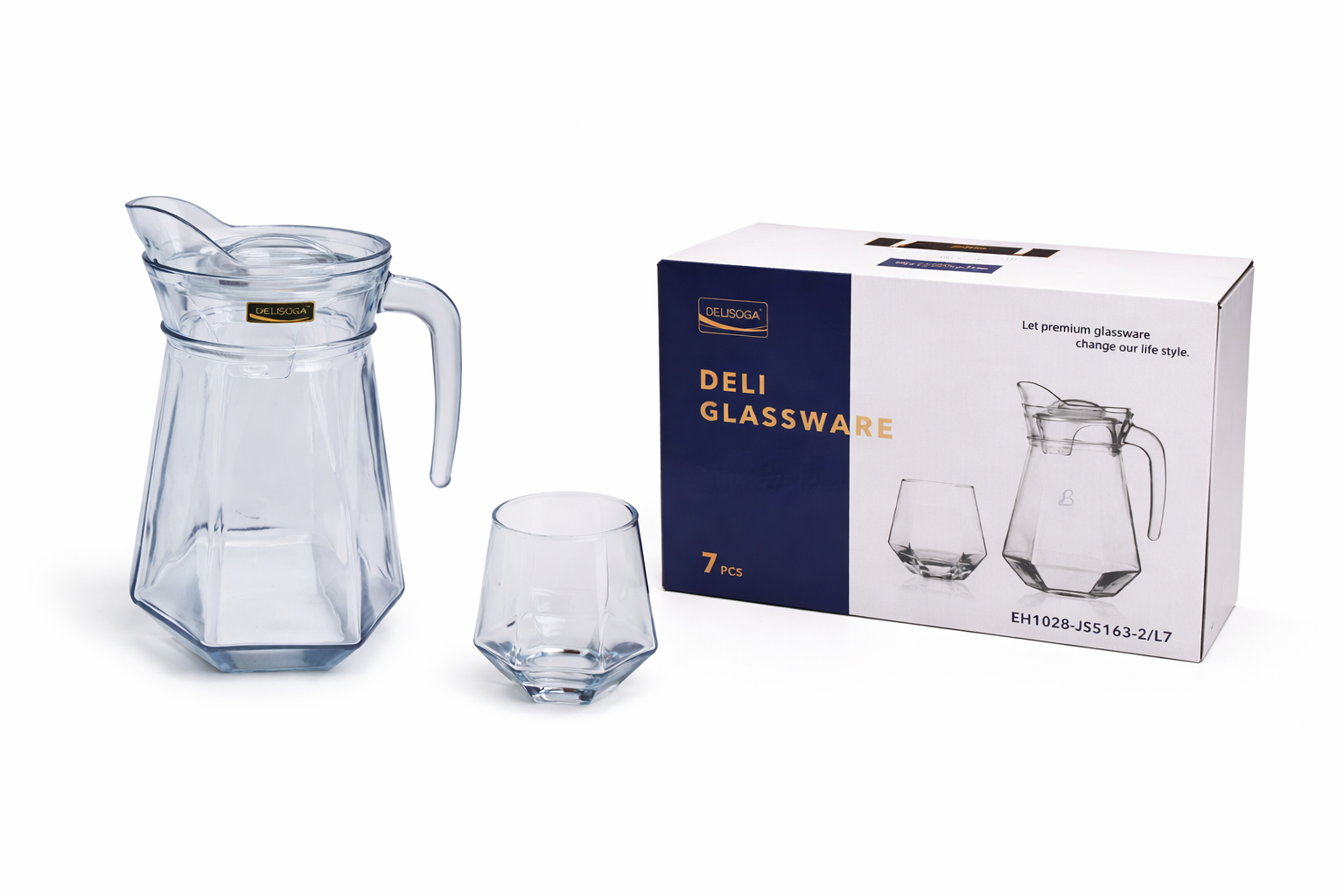 Deli Glassware - Water Jug Set with 6 Glasses 1 Jug (BLUE)
