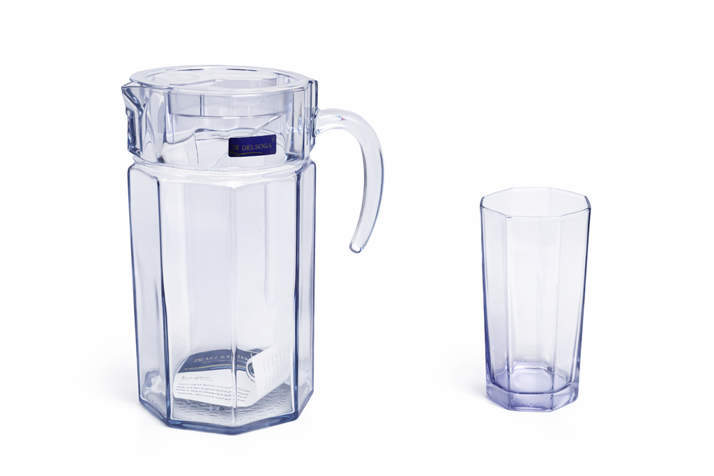 Deli Glassware - Water Jug Set with 6 Glasses 1 Jug (BLUE)