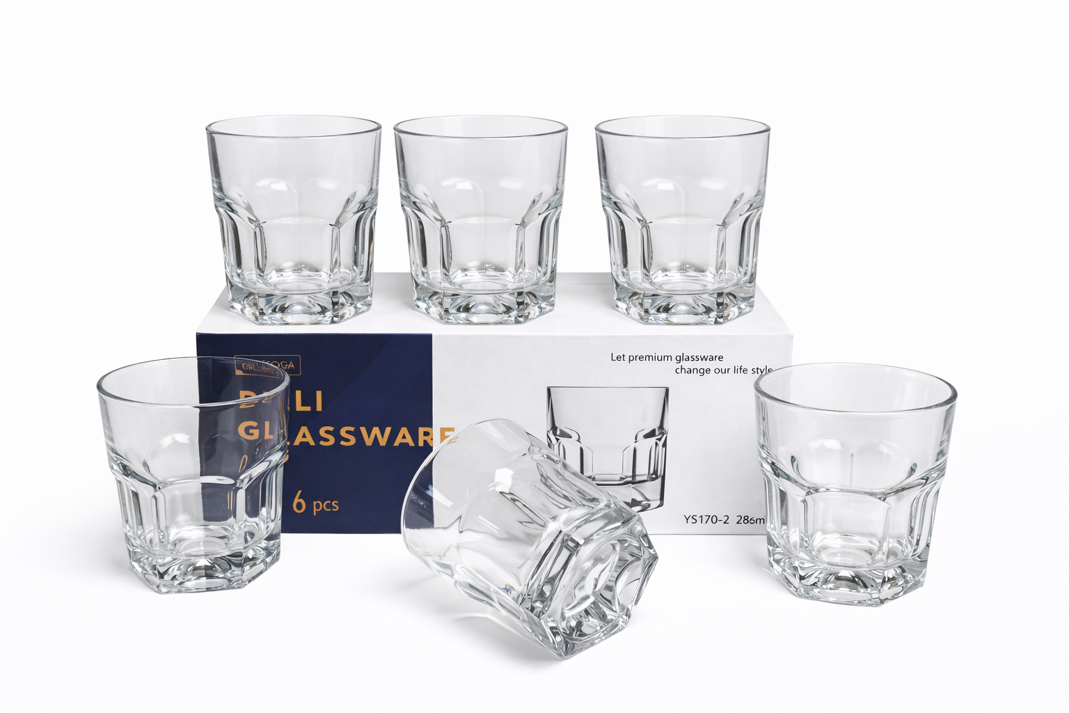 Delisoga Glass Tumbler Cup Set 6pcs