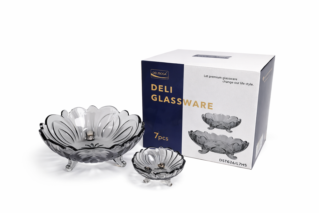DELISOGA Textured Glass Fruit Bowl Set 7pcs (GREY)