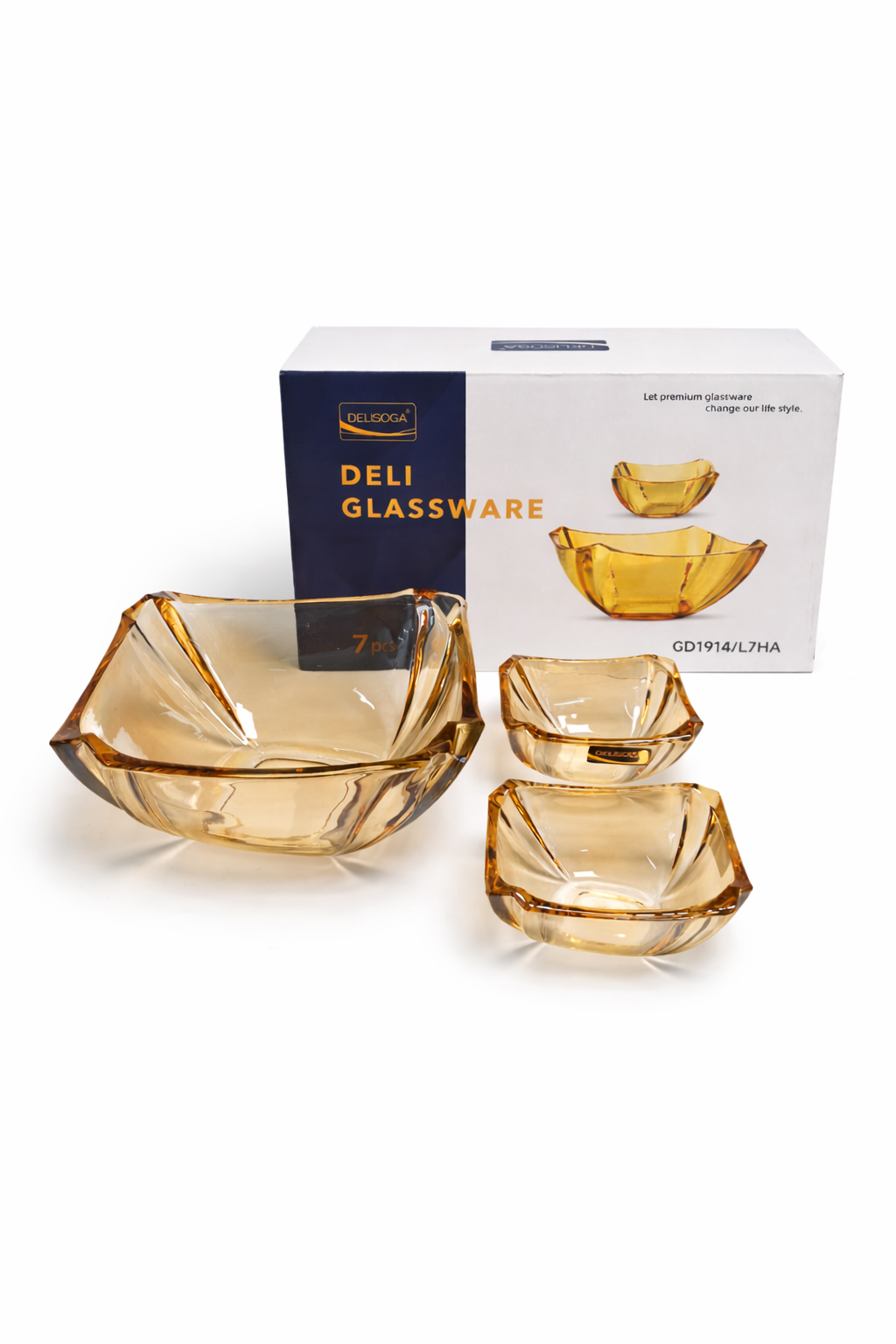 DELISOGA Golden Glass Fruit Bowl Set 7pcs