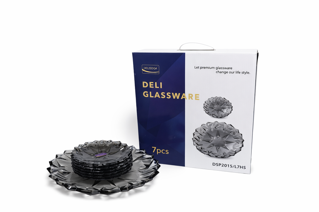 Delisoga Glass Cake Set (BLACK) 1 Large + 6 Plates