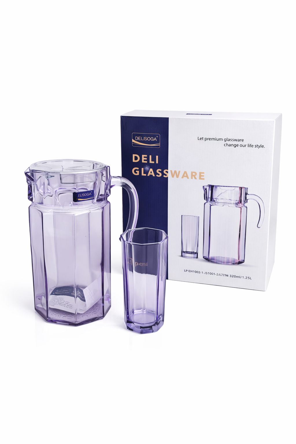 Deli Glassware - Water Jug Set with 6 Glasses 1 Jug (PURPLE)