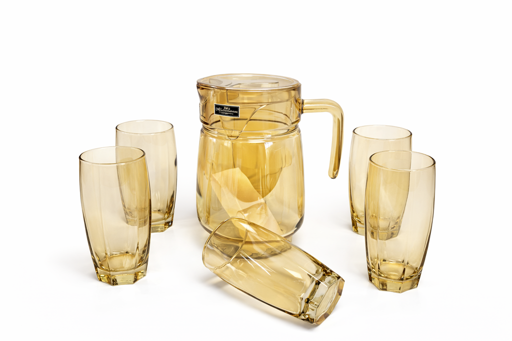 Deli Glassware - Water Jug Set with 6 Glasses 1 Jug (GOLDEN)