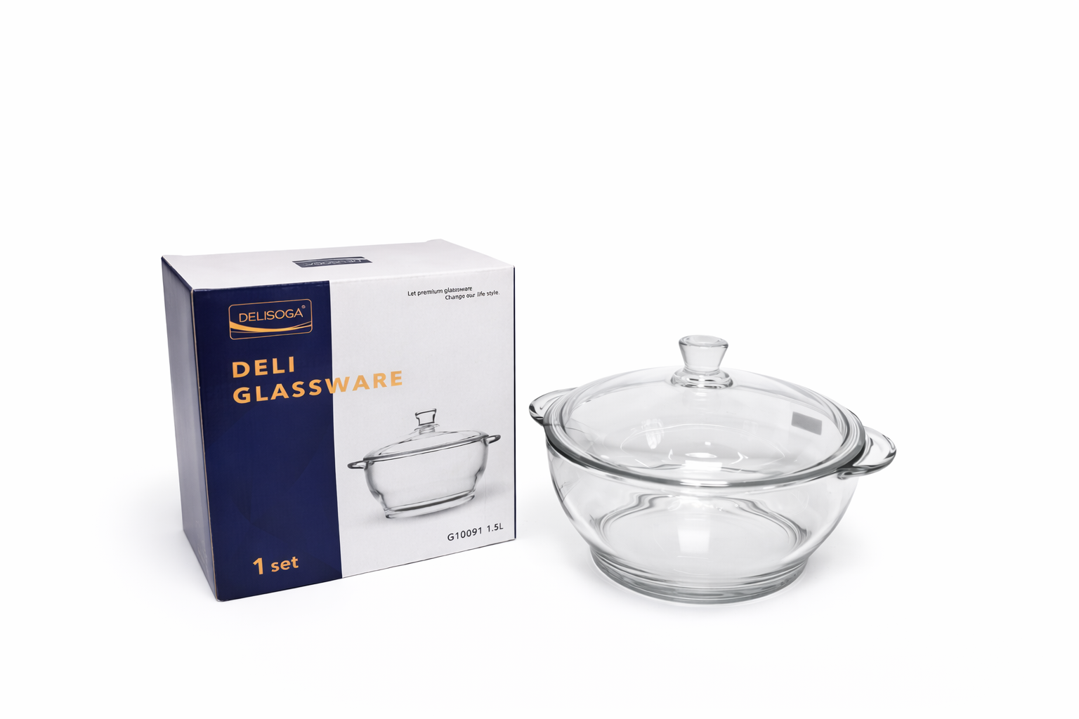 Delisoga Casserole/Donga Glass Lid Transparent 1 Pcs 1.5 Liter Capacity Premium Quality Imported