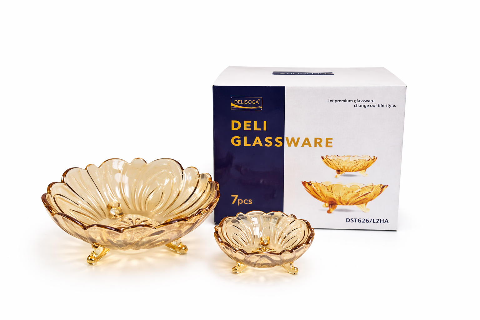 DELISOGA Textured Glass Fruit Bowl Set 7pcs (GOLDEN)