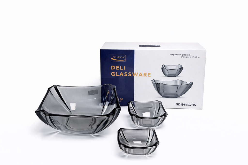 DELISOGA Grey Glass Fruit Bowl Set 7pcs