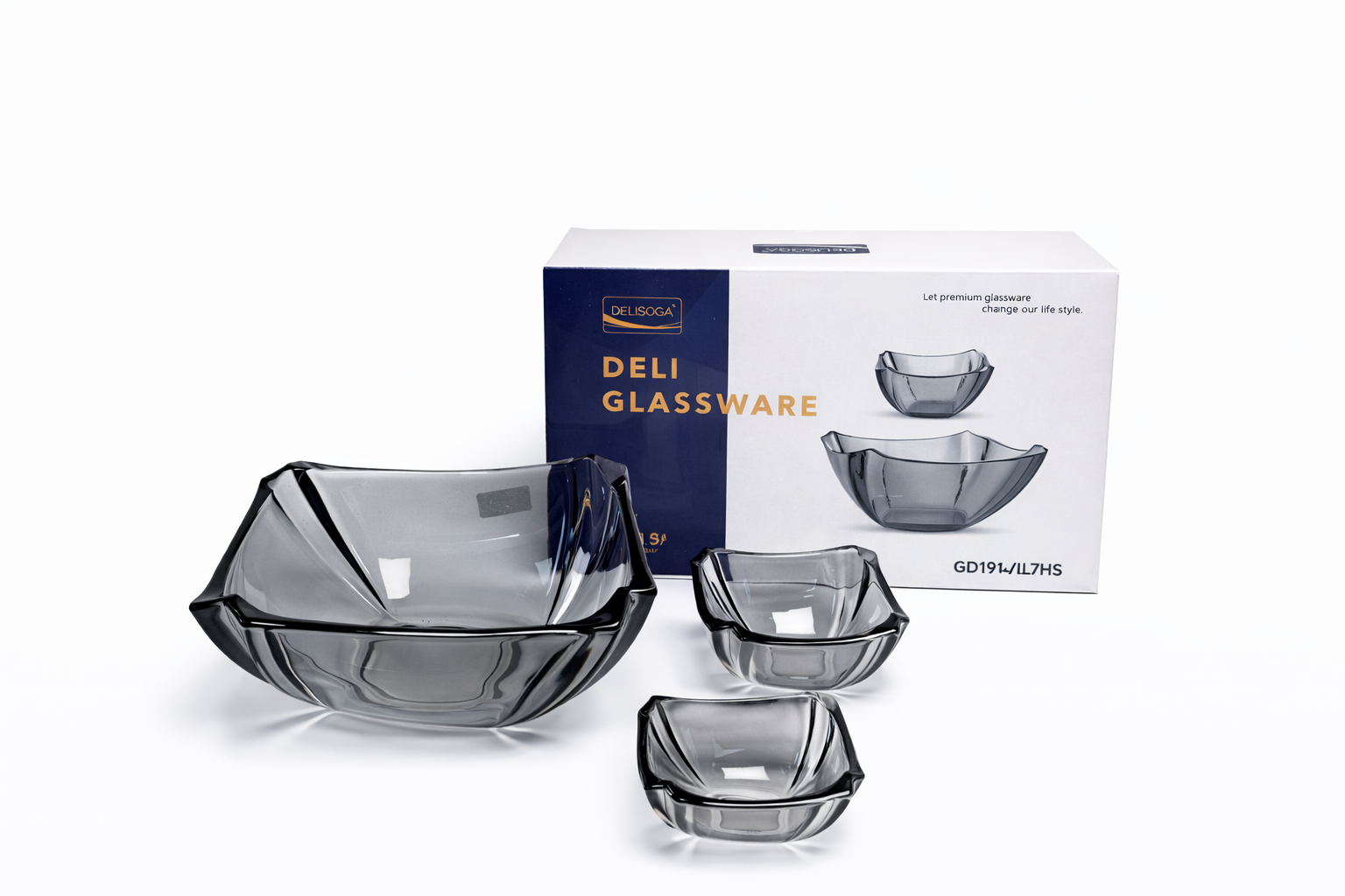 DELISOGA Grey Glass Fruit Bowl Set 7pcs