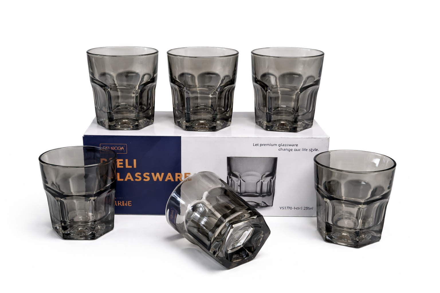 Delisoga Glass Tumbler Cup Set 6pcs (GREY)