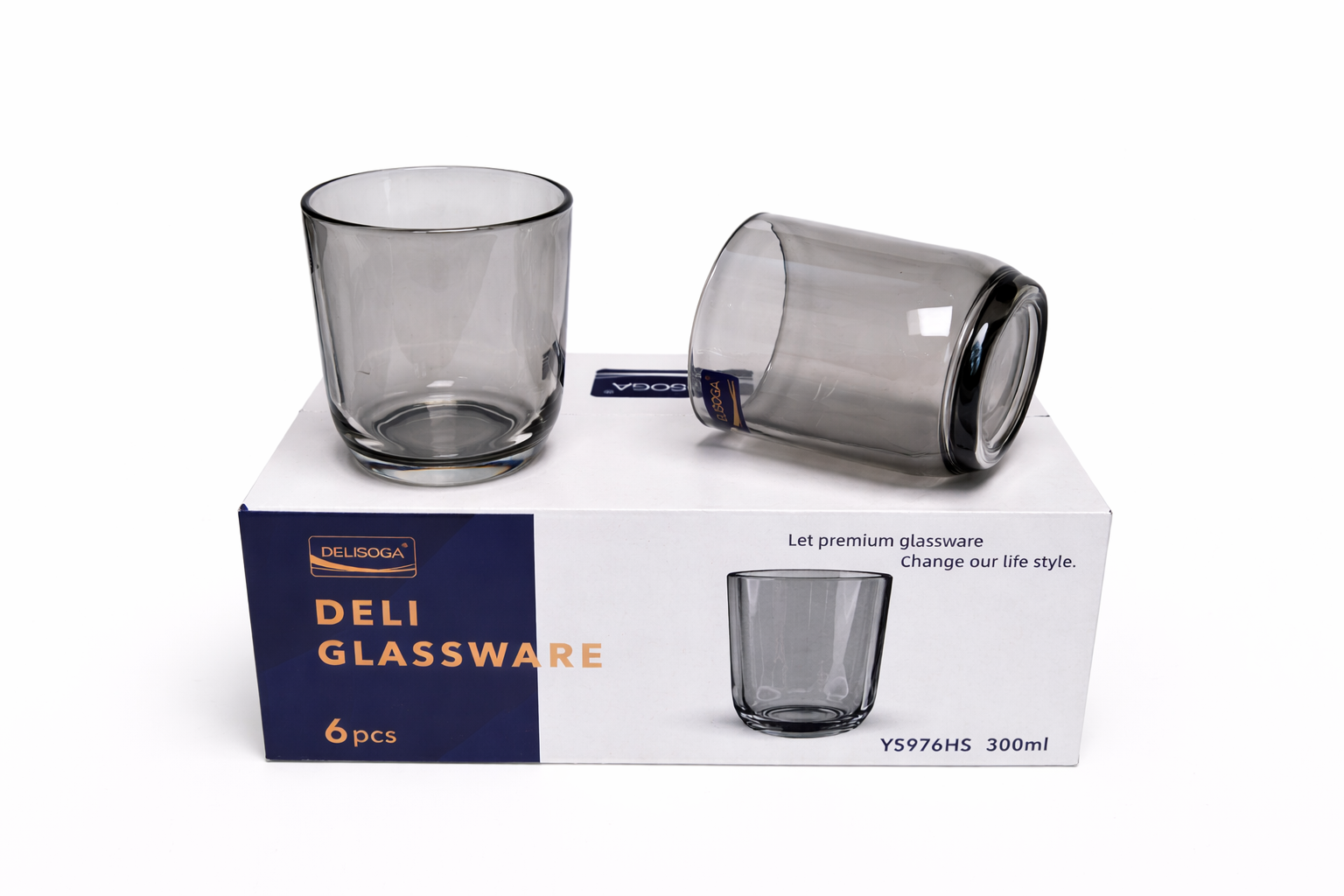 Delisoga Glass Tumbler Cup Set 6pcs (GREY)