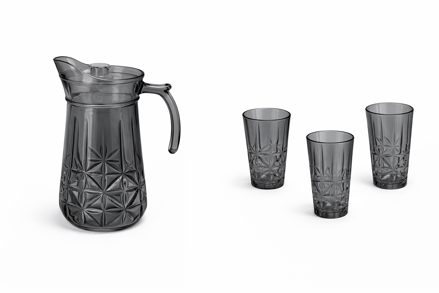 Deli Glassware - Water Jug Set with 6 Glasses 1 Jug (GREY)