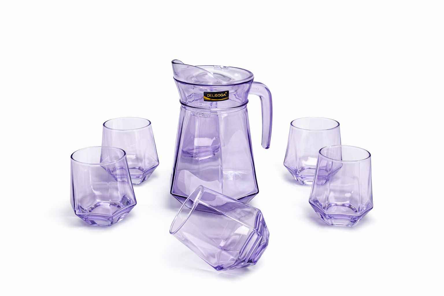 Deli Glassware - Water Jug Set with 6 Glasses 1 Jug (PURPLE)