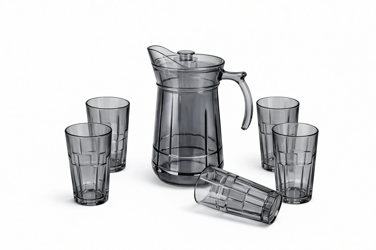 Deli Glassware - Water Jug Set with 6 Glasses 1 Jug (GREY)