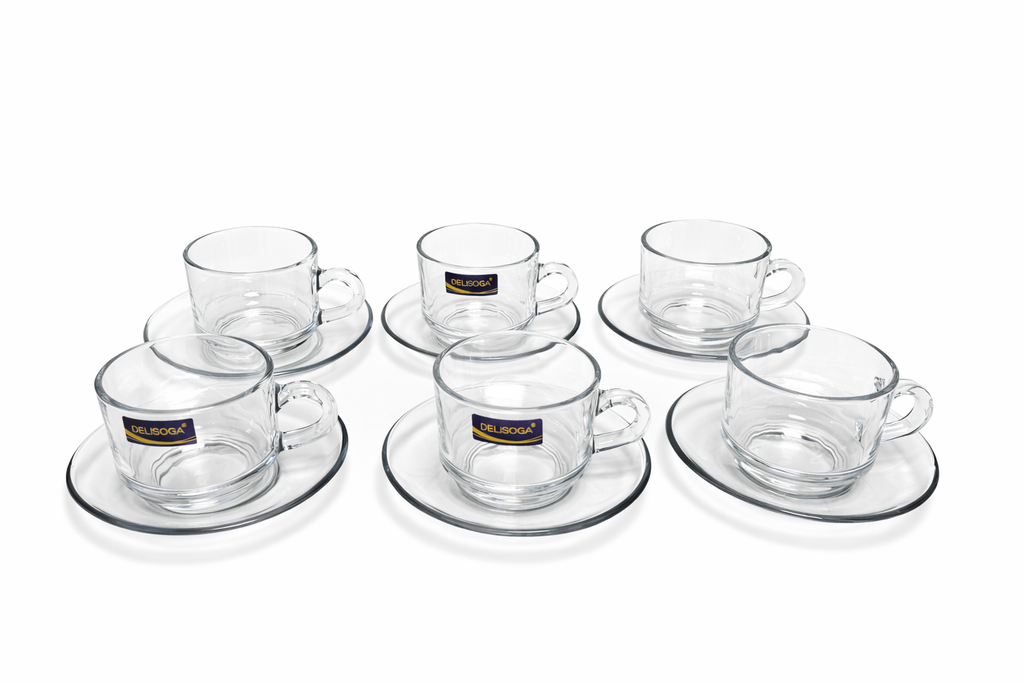 Delisoga Glass Tea Cup and Saucers Set 6pcs