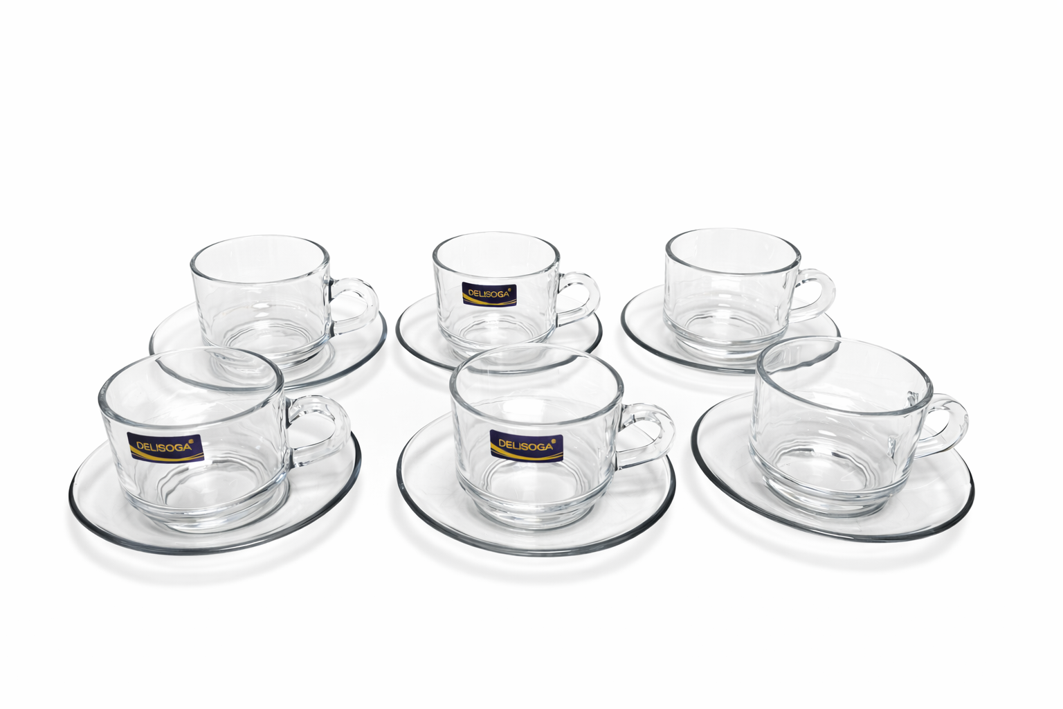 Delisoga Glass Tea Cup and Saucers Set 6pcs