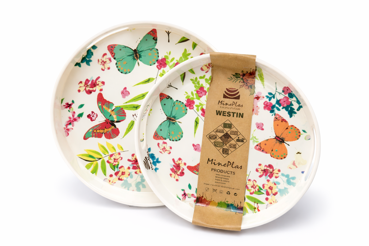 Mineplas Round Printed Serving Tray – Butterfly Floral Design