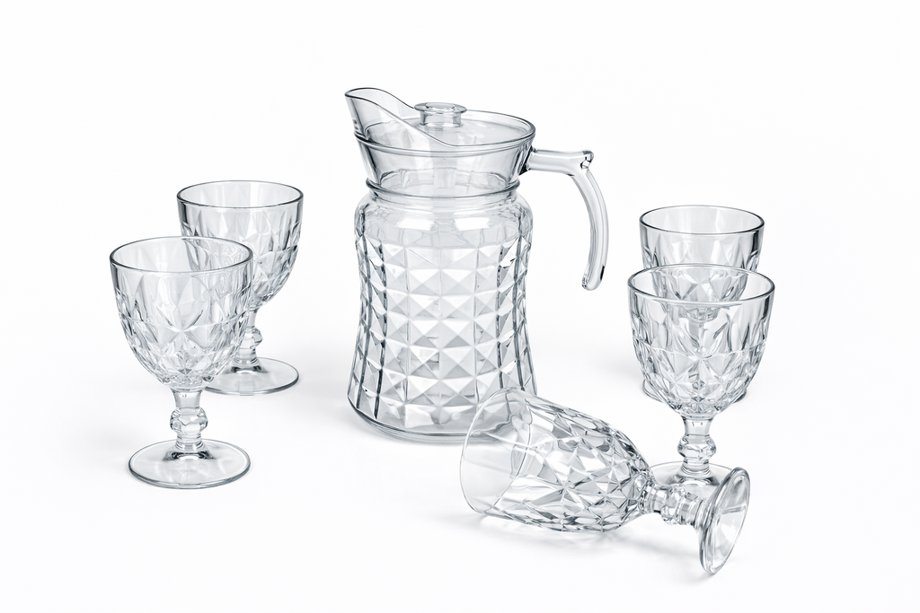 Deli Glassware - Water Jug Set with 6 Glasses 1 Jug