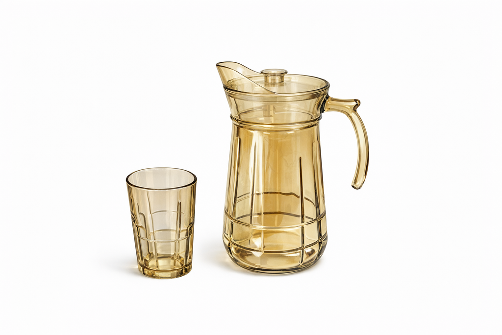 Deli Glassware - Water Jug Set with 6 Glasses 1 Jug (GOLDEN)