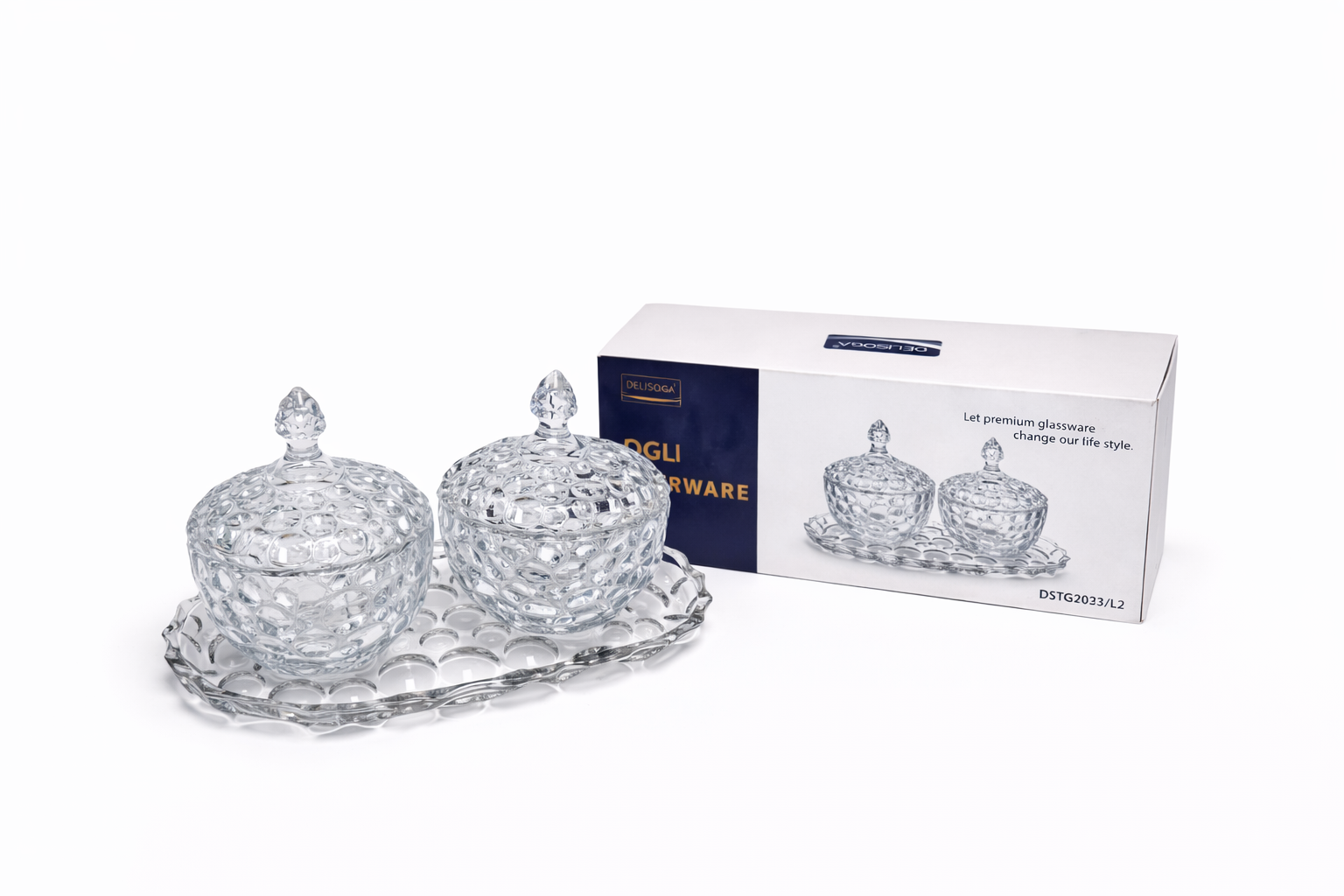 Deli Glass Candy jar set with tray