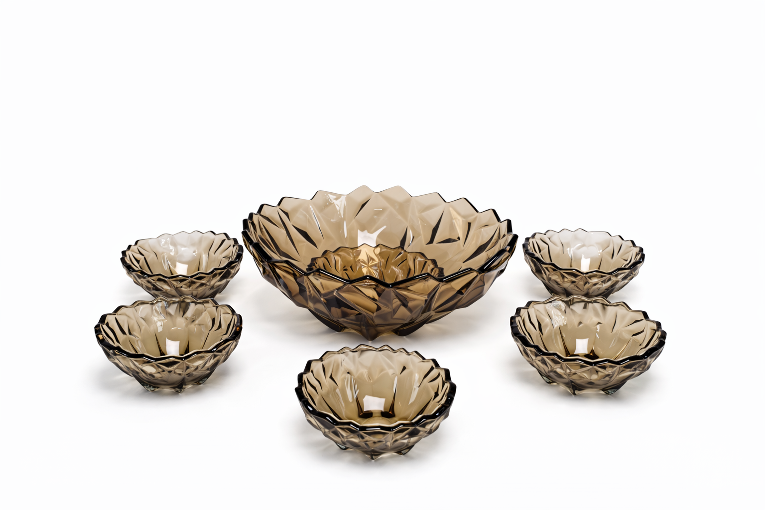 Smoked brown crystal bowl set 7pc