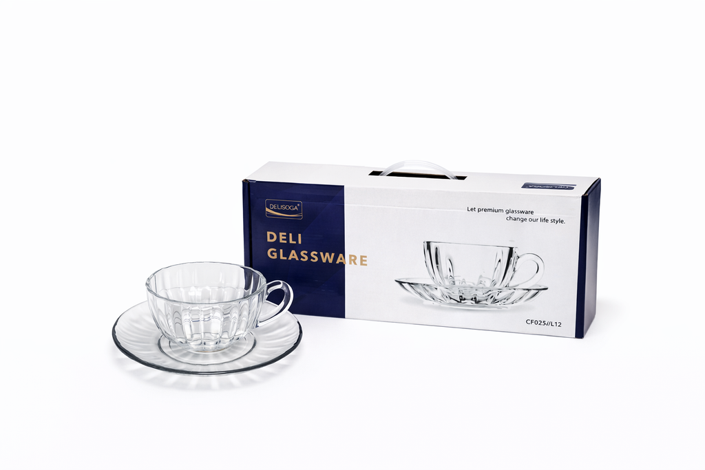 Delisoga Glass Tea Cup and Saucers Set 6pcs
