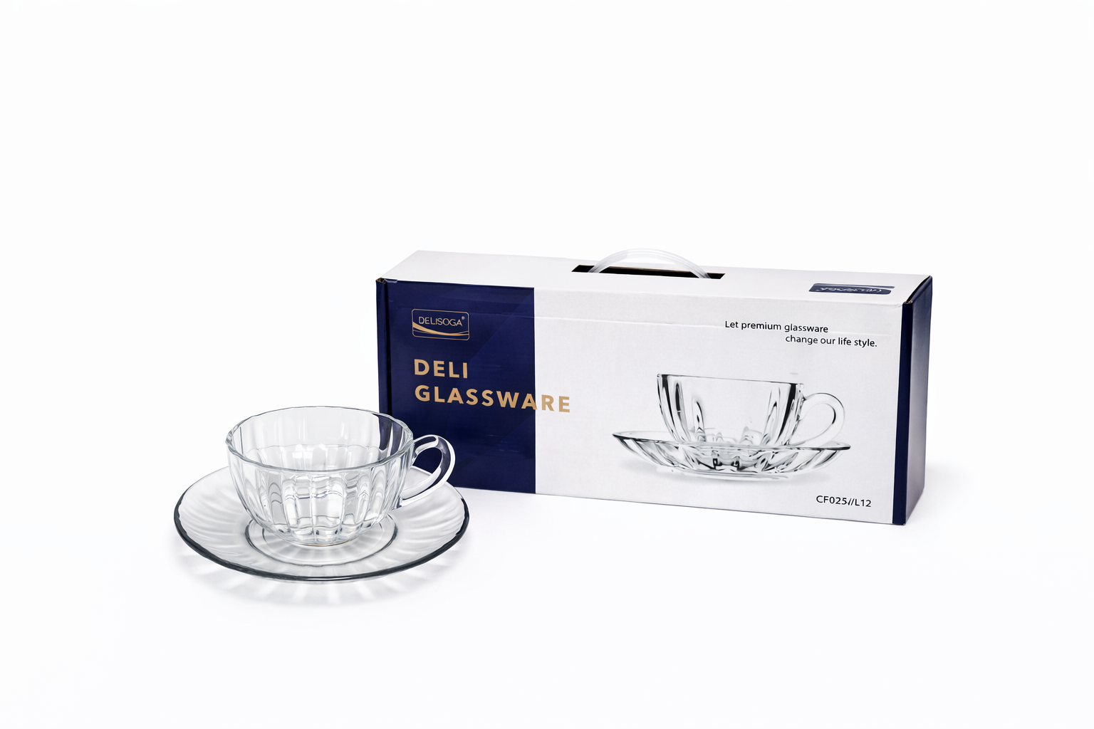 Delisoga Glass Tea Cup and Saucers Set 6pcs