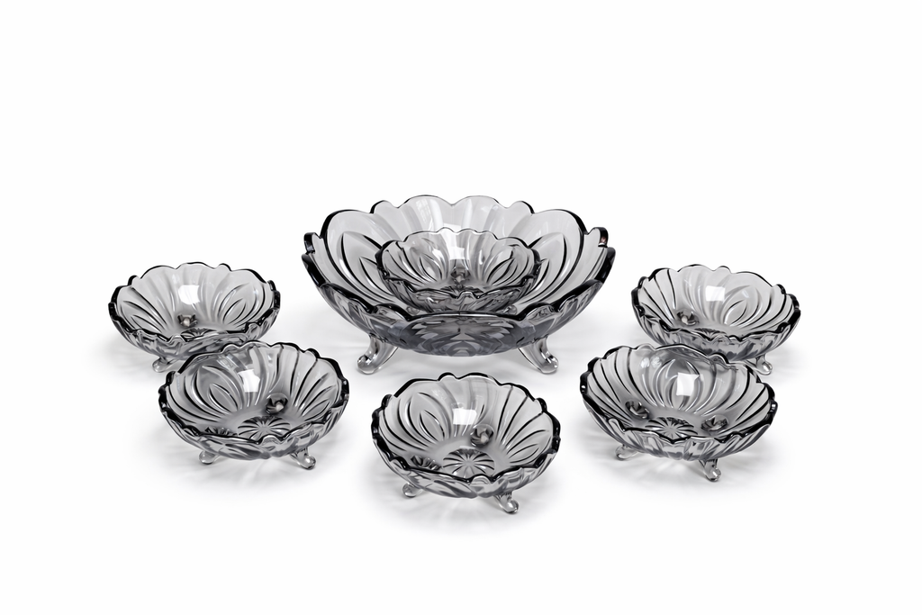 DELISOGA Textured Glass Fruit Bowl Set 7pcs (GREY)