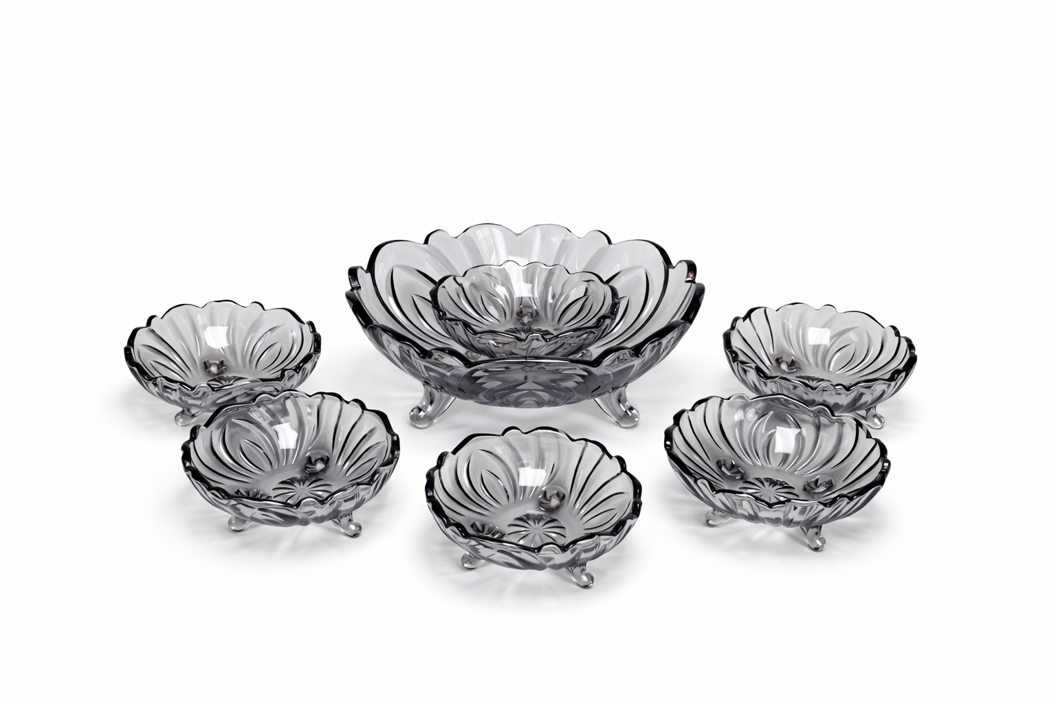 DELISOGA Textured Glass Fruit Bowl Set 7pcs (GREY)