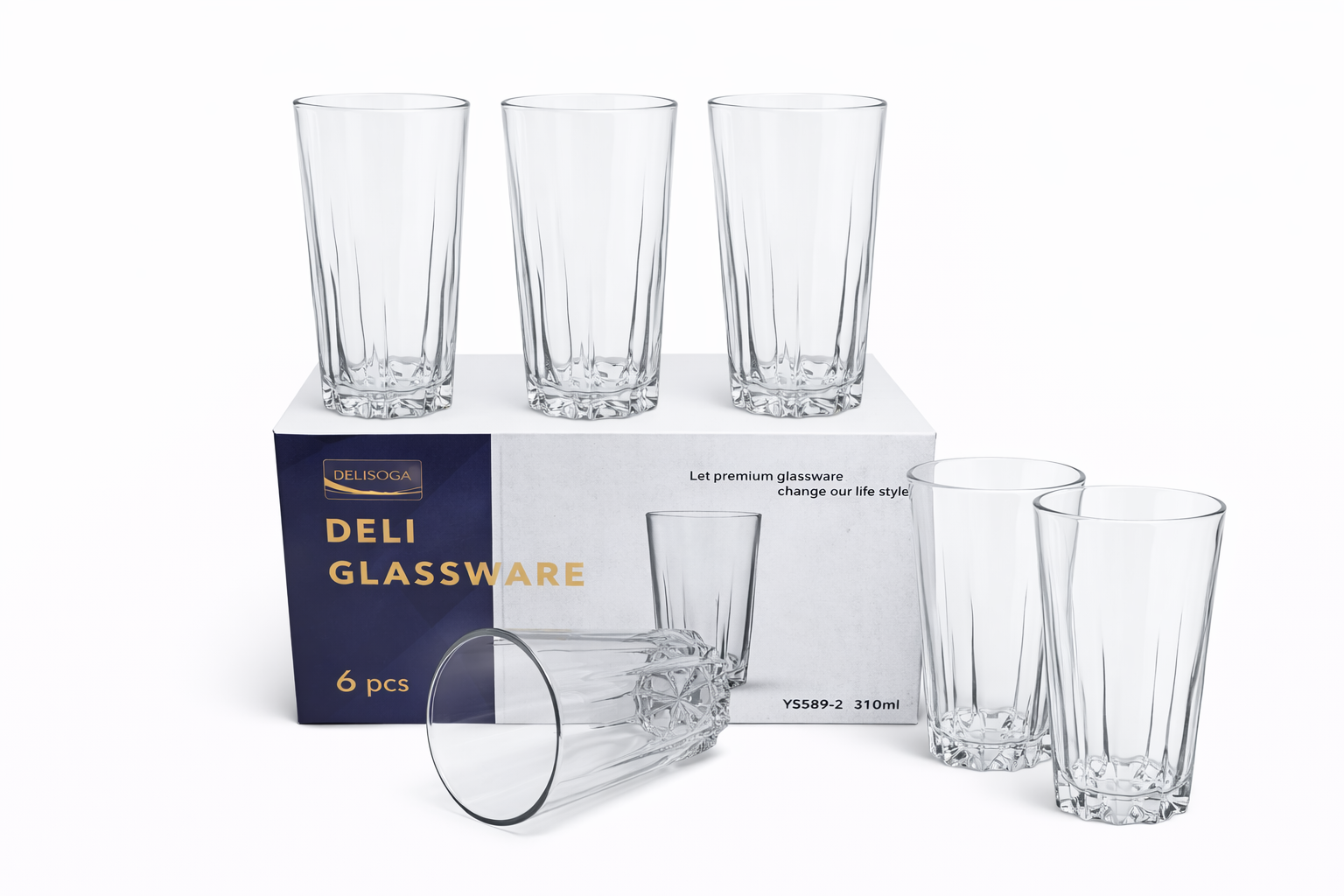 Delisoga Glass Tumbler Cup Set 6pcs