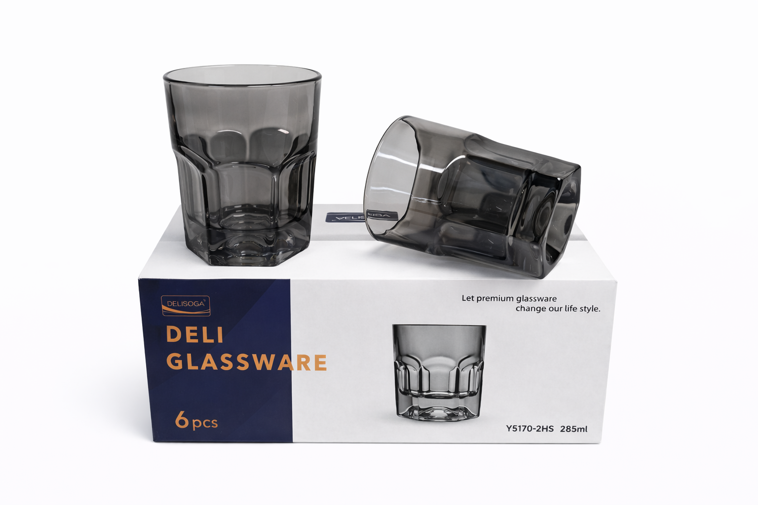 Delisoga Glass Tumbler Cup Set 6pcs (GREY)