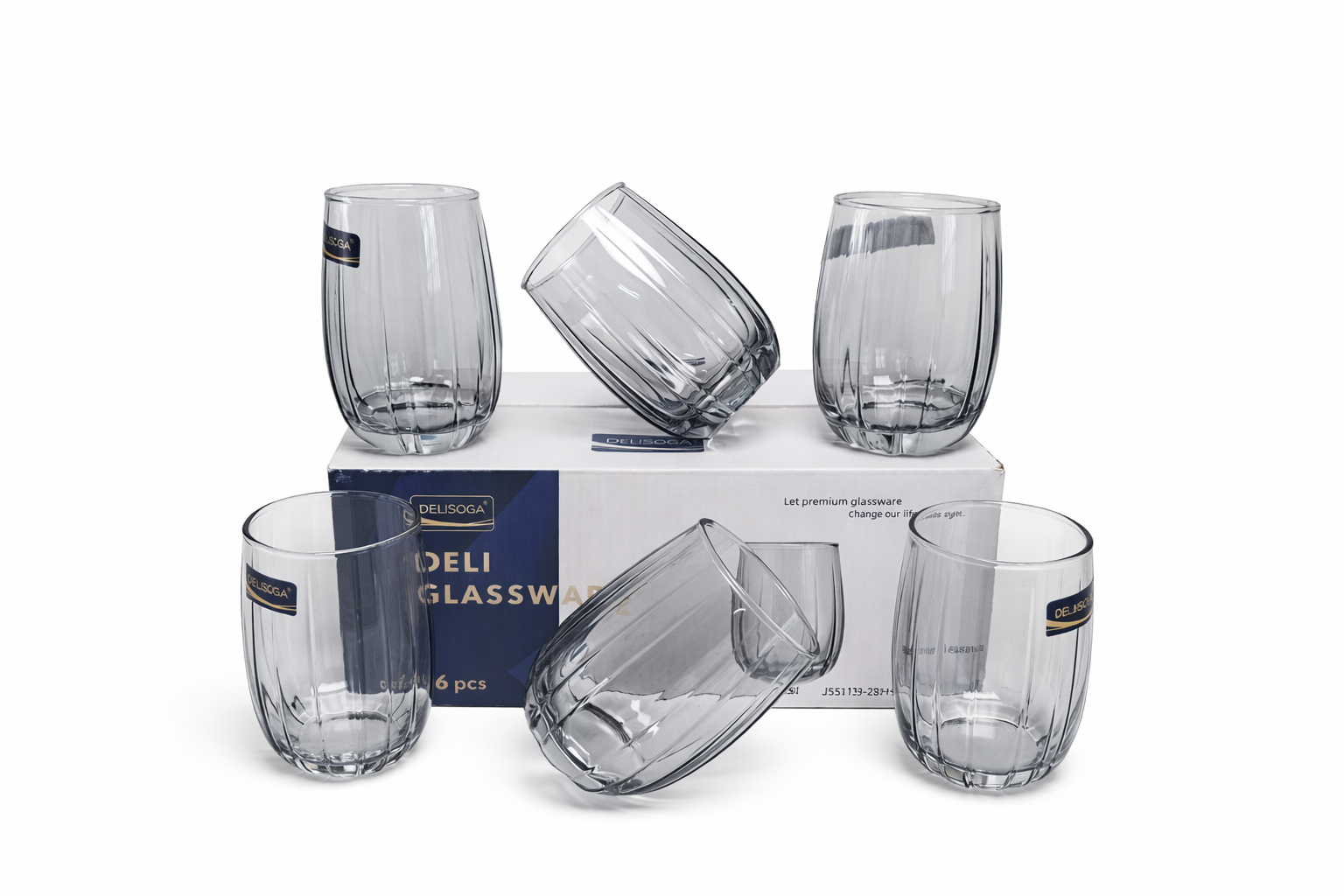 Delisoga Glass Tumbler Cup Set 6pcs (GREY)