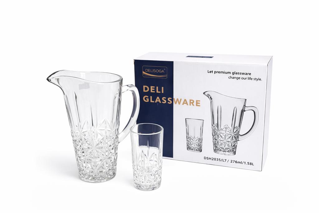 Deli Glassware - Water Jug Set with 6 Glasses 1 Jug