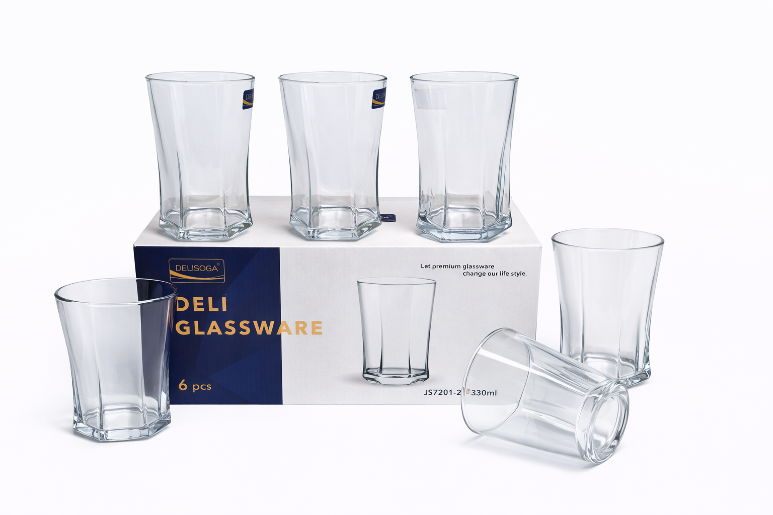 Delisoga Glass Tumbler Cup Set 6pcs