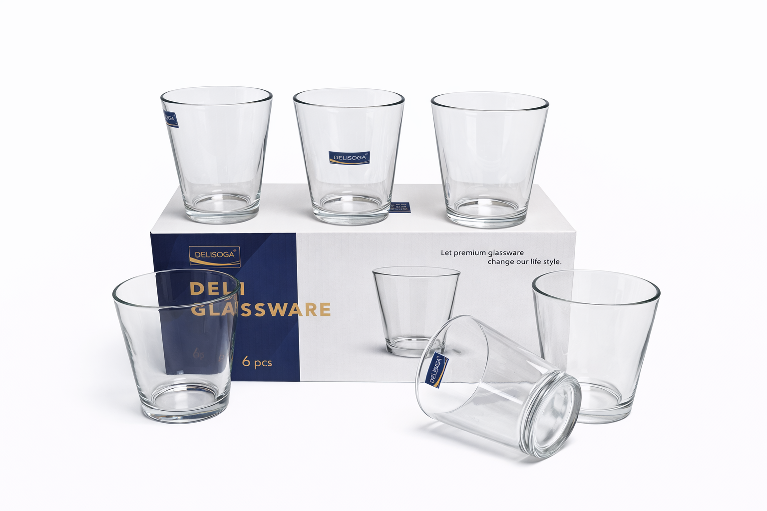 Delisoga Glass Tumbler Cup Set 6pcs