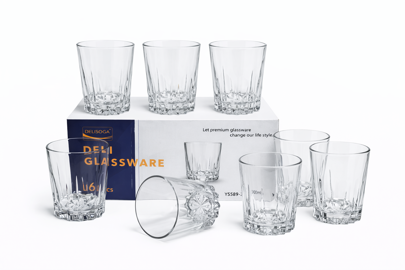 Delisoga Glass Tumbler Cup Set 6pcs