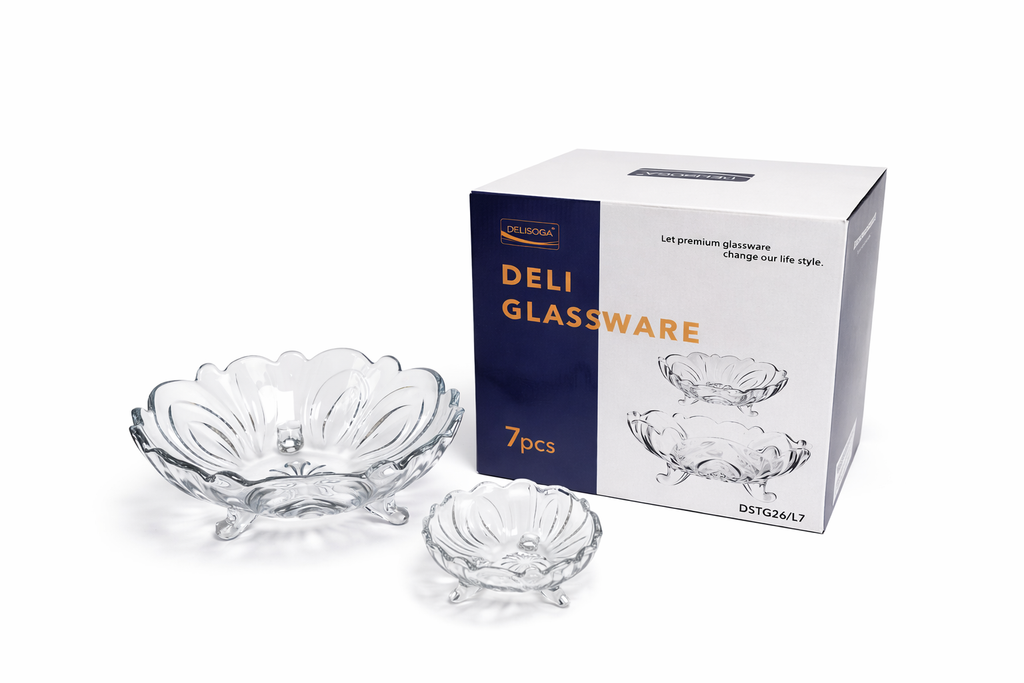 DELISOGA Textured Glass Fruit Bowl Set 7pcs (CLEAR)
