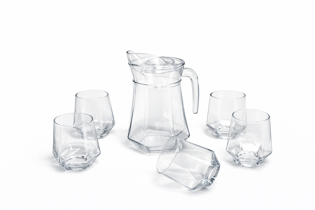 Deli Glassware - Water Jug Set with 6 Glasses 1 Jug