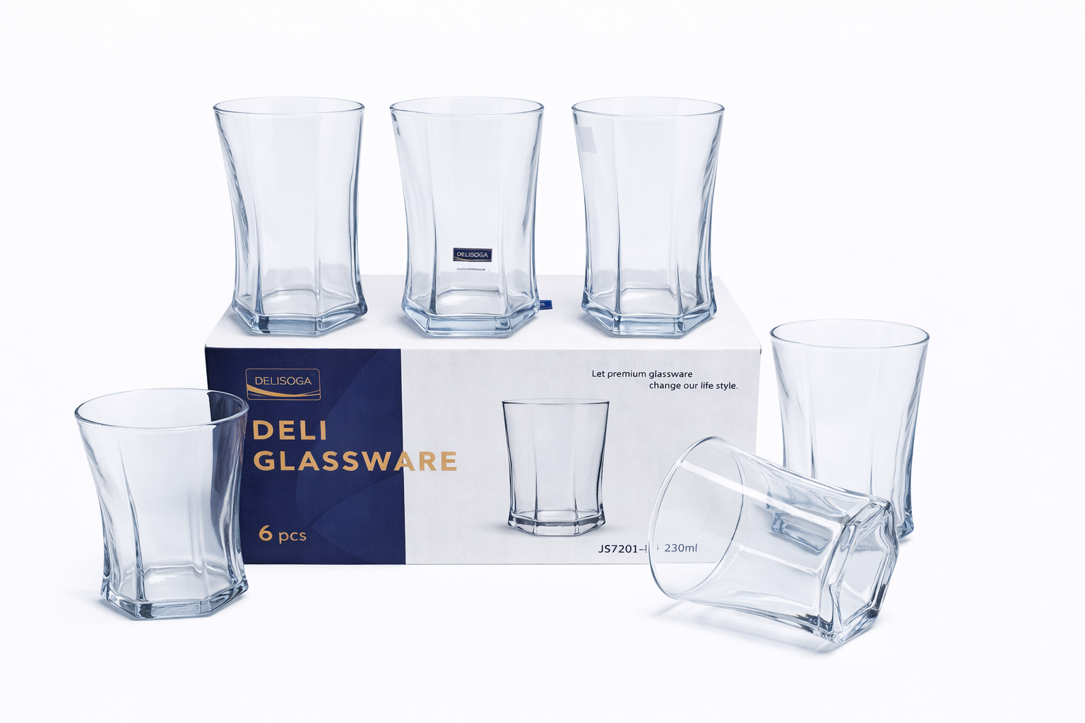 Delisoga Glass Tumbler Cup Set 6pcs