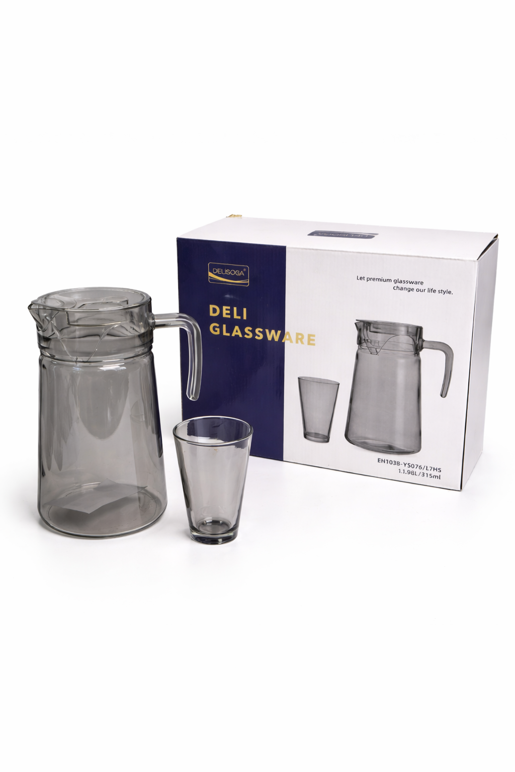 Deli Glassware - Water Jug Set with 6 Glasses 1 Jug (GREY)