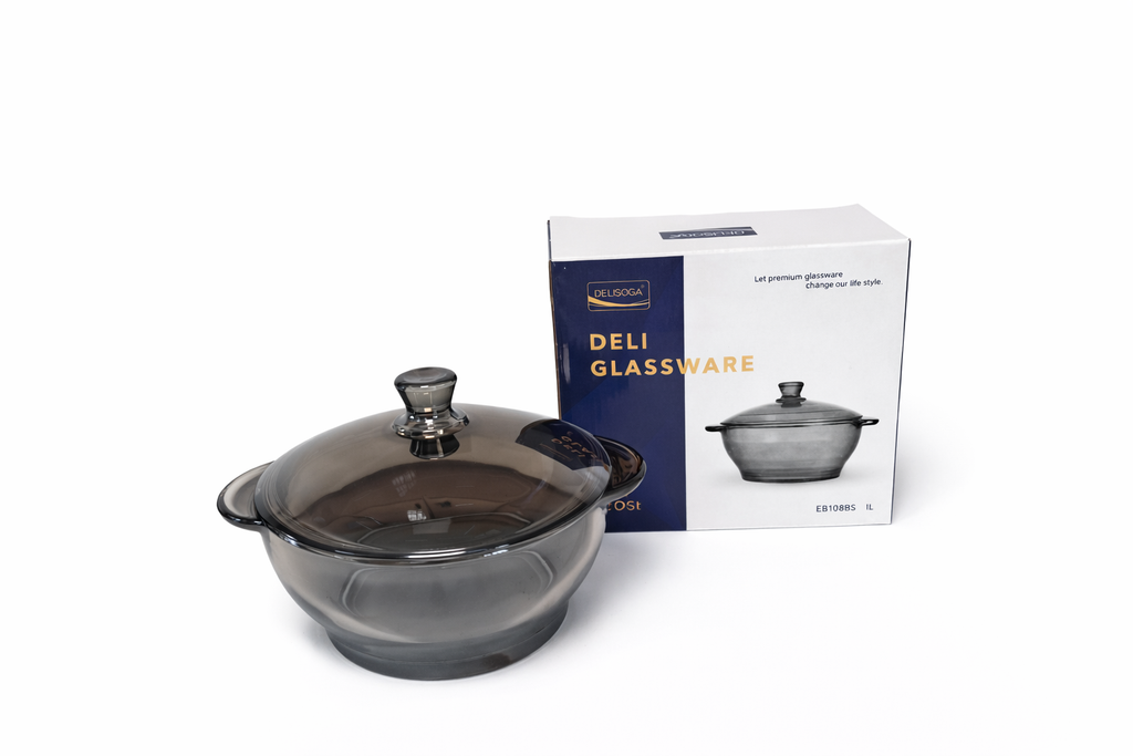 Delisoga Casserole/Donga smoked Transparent with Glass Lid 1 Pc 1 Liter Capacity Premium Quality Imported