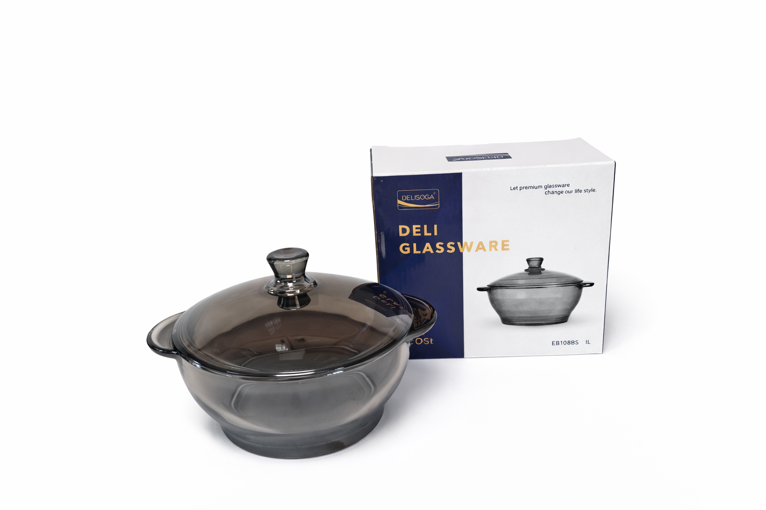 Delisoga Casserole/Donga smoked Transparent with Glass Lid 1 Pc 1 Liter Capacity Premium Quality Imported