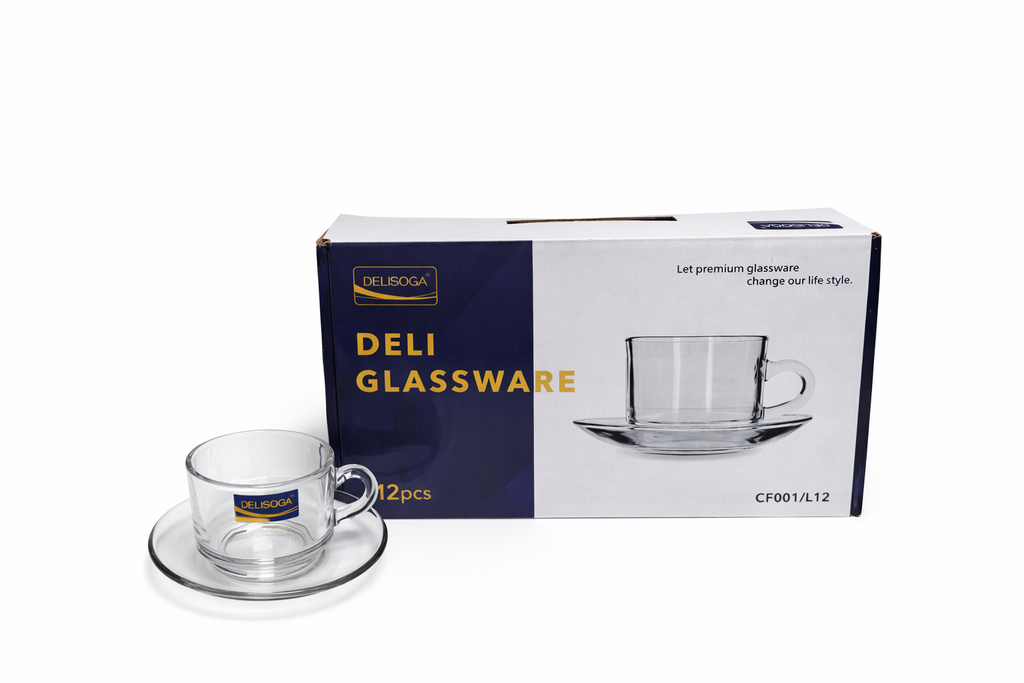 Delisoga Glass Tea Cup and Saucers Set 6pcs