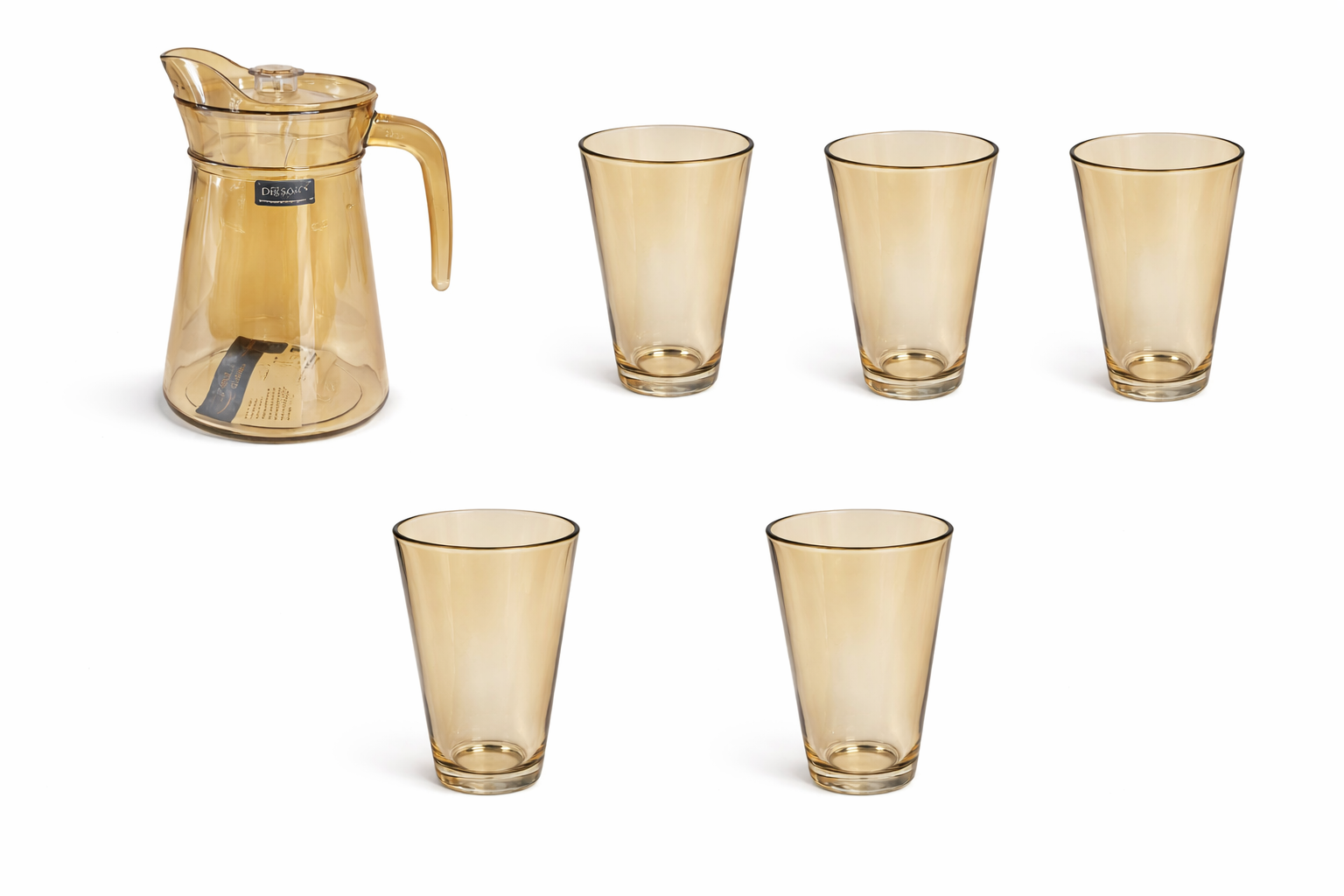 Deli Glassware - Water Jug Set with 6 Glasses 1 Jug (GOLDEN)