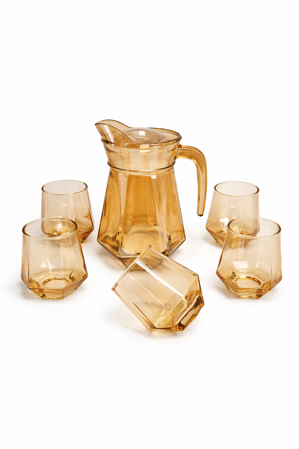 Deli Glassware - Water Jug Set with 6 Glasses 1 Jug (GOLDEN)