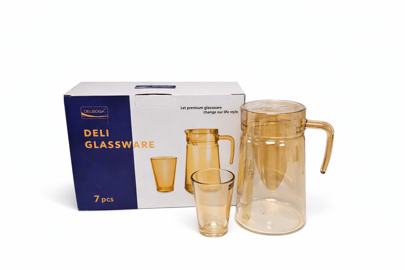 Delisoga Glassware Water Set, 7pc 1x jug 6x glasses (GOLDEN)